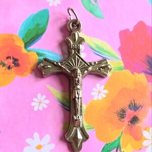 Vintage crucifix pendant silver tone Jesus INRI religious catholic jewelry